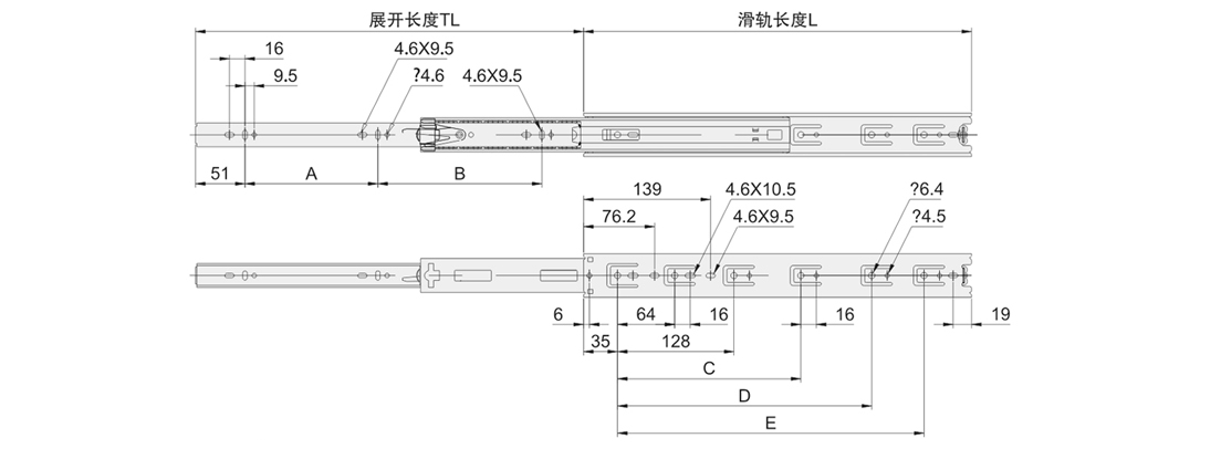 45C01三节钢珠滑轨